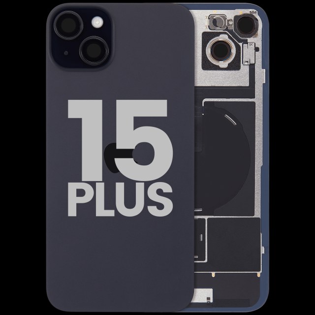 Vetro posteriore con magnete MagSafe, NFC e flat flash per iPhone 15 Plus (Used Service Pack Pull: Grade B) (Nero)
