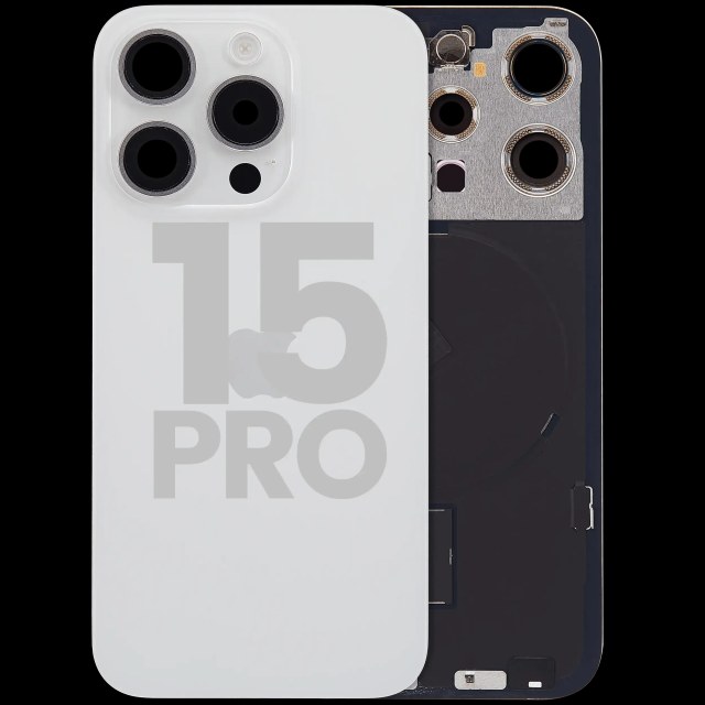 Vetro posteriore con magnete MagSafe, NFC e flat flash per iPhone 15 Pro (Used Service Pack Pull: Grade B) (Titanio bianco)