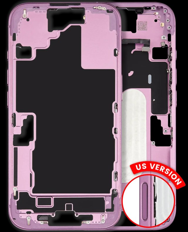 Frame centrale W/ Minuteria per iPhone 16 (US Version) (Used Service Pack Pull: grado A) (Rosa)