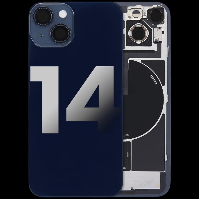 Vetro posteriore con magnete MagSafe, NFC e flat flash per iPhone 14 (Used Service Pack Pull: grado A) (Mezzanotte)