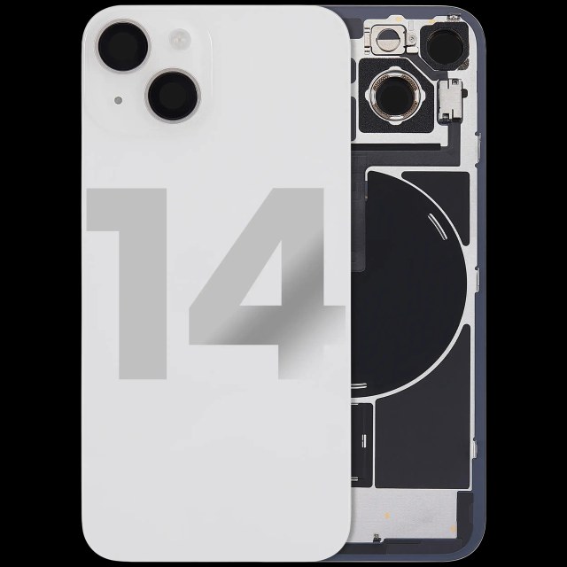 Vetro posteriore con magnete MagSafe, NFC e flat flash per iPhone 14 (Used Service Pack Pull: grado A) (Galassia)