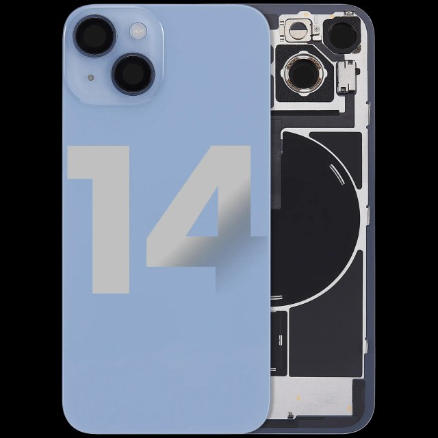Vetro posteriore con magnete MagSafe, NFC e flat flash per iPhone 14 (Used Service Pack Pull: grado A) (Blu)