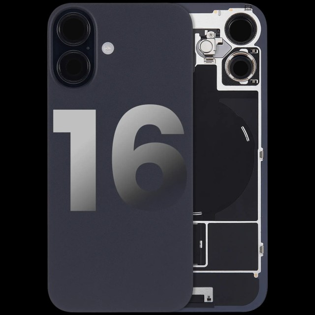 Vetro posteriore con magnete MagSafe, NFC e flat flash per iPhone 16 (Used Service Pack Pull: Grade B) (Nero)