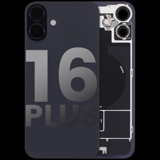 Vetro posteriore con magnete MagSafe, NFC e flat flash per iPhone 16 Plus (Used Service Pack Pull: Grade B) (Nero)
