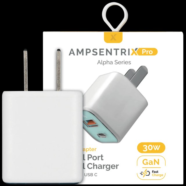 AmpSentrix Pro 30W 2-in-1 USB-C / USB-A GaN Wall Adapter (Verde petrolio)