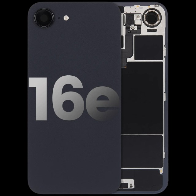 Vetro posteriore con magnete MagSafe, NFC e flat flash per iPhone 16e (Used Service Pack Pull: grado A) (Nero)