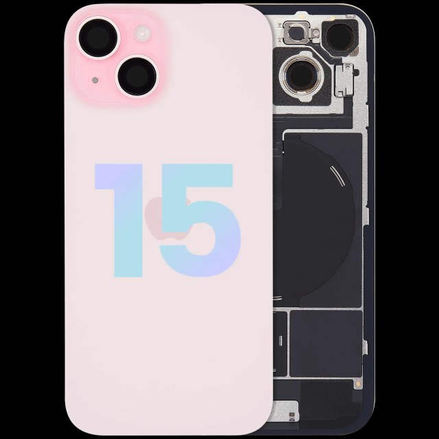 Vetro posteriore con magnete MagSafe, NFC e flat flash per iPhone 15 (Service Pack) (Rosa)