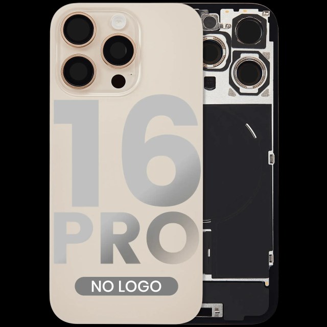 Vetro posteriore con magnete MagSafe, NFC e flat flash per iPhone 16 Pro (Aftermarket) (Titanio sabbia) (No Logo)