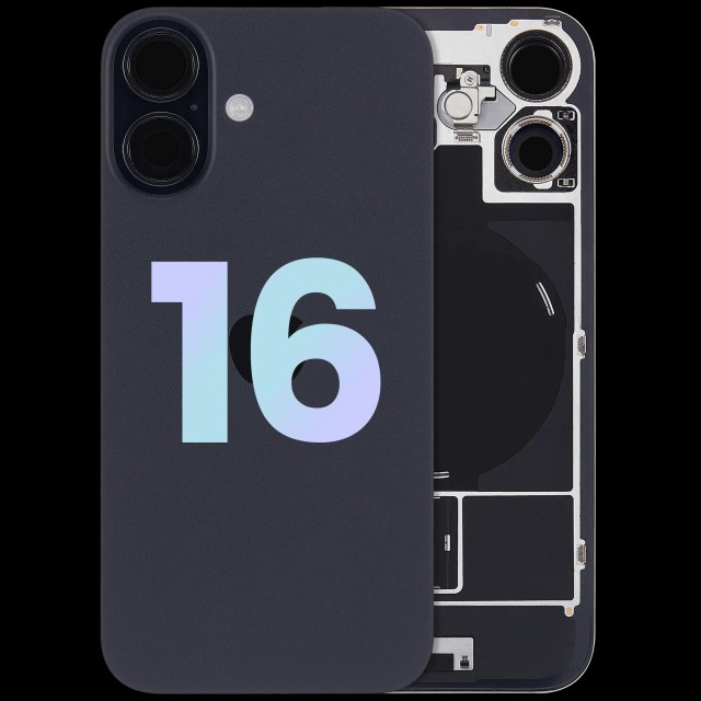 Vetro posteriore con magnete MagSafe, NFC e flat flash per iPhone 16 (Service Pack) (Nero)
