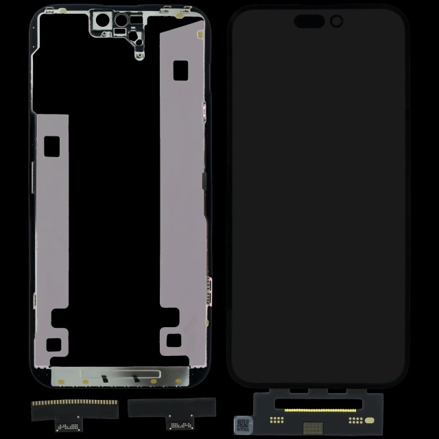 4 in 1 Short flat (Touch screen Touch con vetro + OCA + Frame Pre-installed) per iPhone 14 Pro Max (OCA Master)