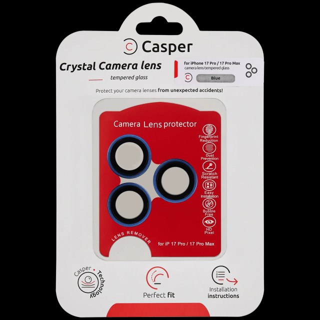 Casper Vetro fotocamera Protector per iPhone 17 Pro / 17 Pro Max (Blu) (Trasparente)