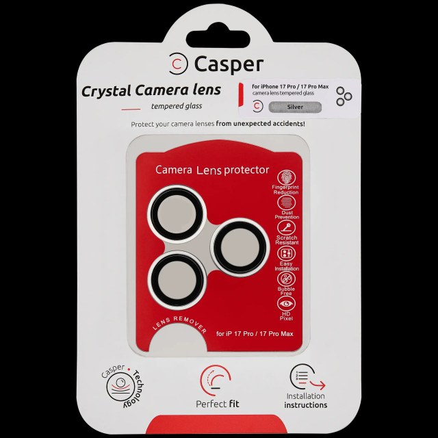 Casper Vetro fotocamera Protector per iPhone 17 Pro / 17 Pro Max (Argento) (Trasparente)