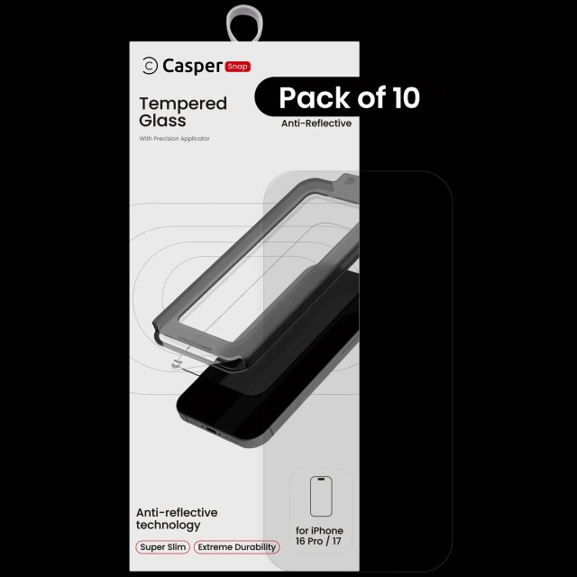 Casper Snap Vetro temperato per iPhone 16 Pro / 17 (AR Trasparente) (10 pezzi) (AR Trasparente)