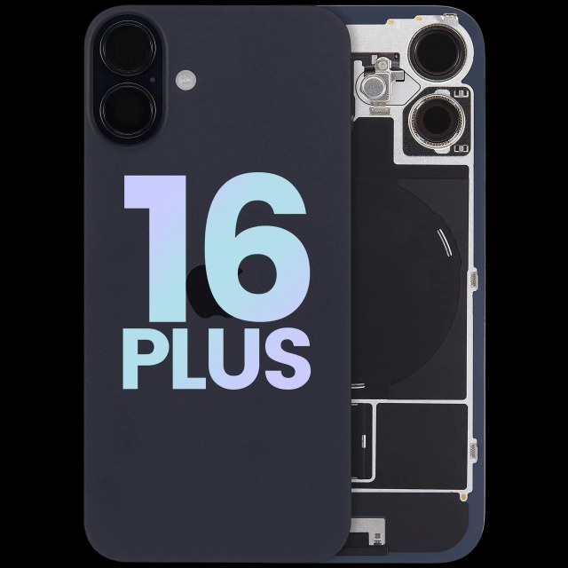 Vetro posteriore con magnete MagSafe, NFC e flat flash per iPhone 16 Plus (Service Pack) (Nero)