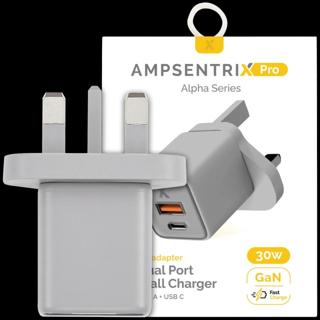 AmpSentrix 30W 2-in-1 USB-C / USB-A Wall Adapter (220V / UK Plug) (Titanio naturale)