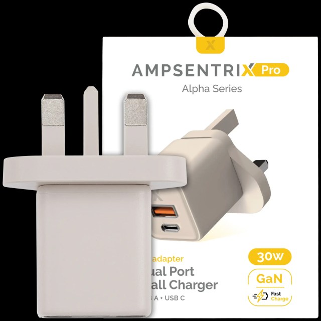 AmpSentrix 30W 2-in-1 USB-C / USB-A Wall Adapter (220V / UK Plug) (Titanio sabbia)