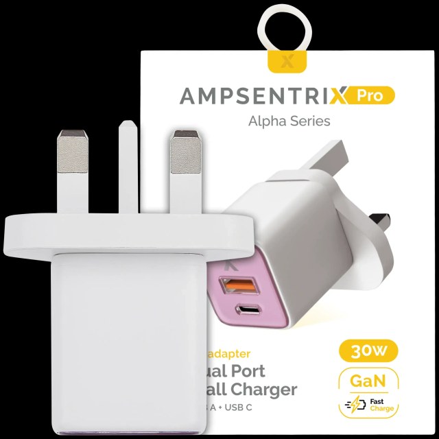 AmpSentrix 30W 2-in-1 USB-C / USB-A Wall Adapter (220V / UK Plug) (Rosa)