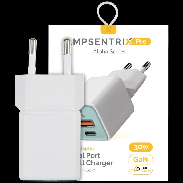 AmpSentrix Pro 30W 2-in-1 USB-C / USB-A GaN Wall Adapter (220V / EU Plug) (Verde petrolio)