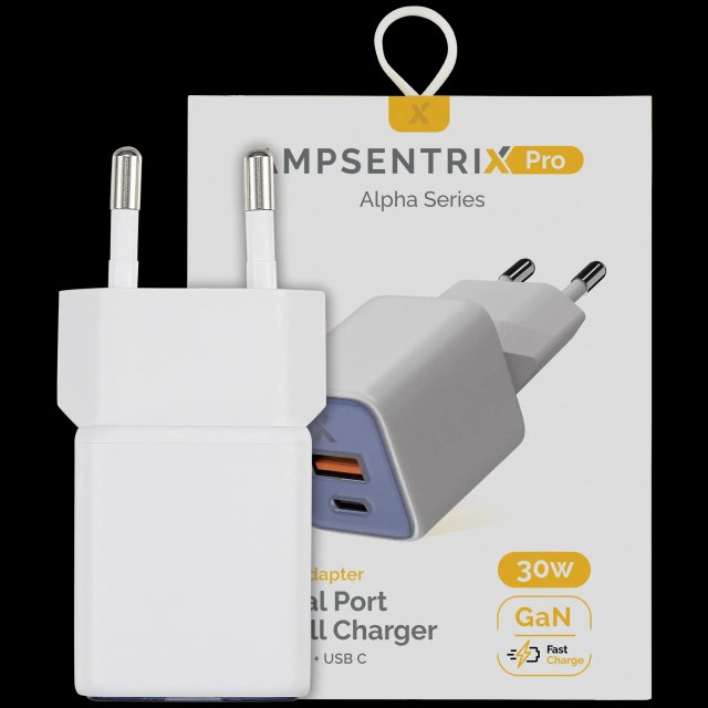 AmpSentrix Pro 30W 2-in-1 USB-C / USB-A GaN Wall Adapter (220V / EU Plug) (Blu oltremare)