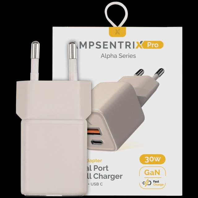 AmpSentrix Pro 30W 2-in-1 USB-C / USB-A GaN Wall Adapter (220V / EU Plug) (Titanio sabbia)