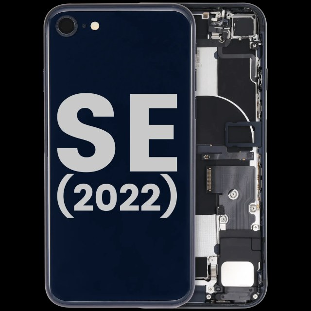 Scocca posteriore W/ Connettore di ricarica flat e Small Components Pre-Installed per iPhone SE (2022) (Used Service Pack Pull: grado A) (Mezzanotte)