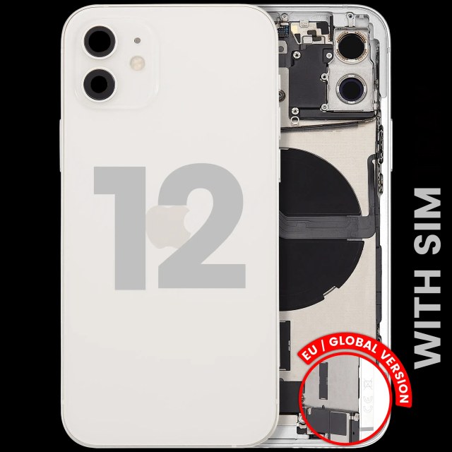 Scocca posteriore con flat connettore di ricarica e minuteria per iPhone 12 (EU / Global Version) (Used Service Pack Pull: grado A) (Bianco)