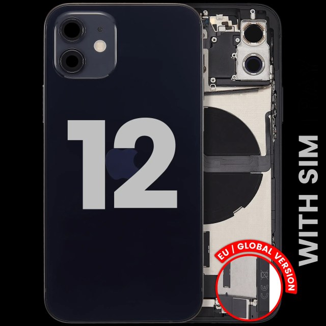 Scocca posteriore con flat connettore di ricarica e minuteria per iPhone 12 (EU / Global Version) (Used Service Pack Pull: grado A) (Nero)