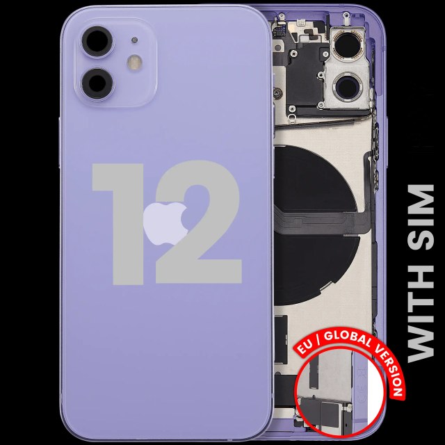 Scocca posteriore con flat connettore di ricarica e minuteria per iPhone 12 (EU / Global Version) (Used Service Pack Pull: Grade B) (Viola)