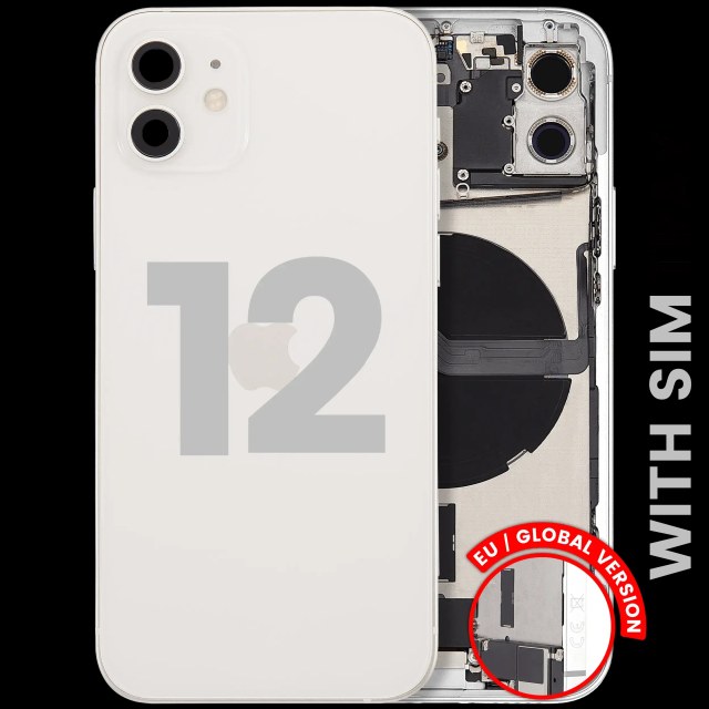 Scocca posteriore con flat connettore di ricarica e minuteria per iPhone 12 (EU / Global Version) (Used Service Pack Pull: Grade C) (Bianco)