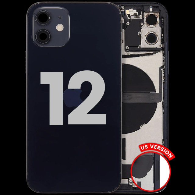 Scocca posteriore con flat connettore di ricarica e minuteria per iPhone 12 (US Version) (Used Service Pack Pull: grado A) (Nero)