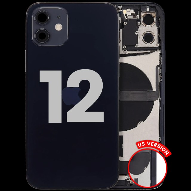 Scocca posteriore con flat connettore di ricarica e minuteria per iPhone 12 (US Version) (Used Service Pack Pull: Grade B) (Nero)