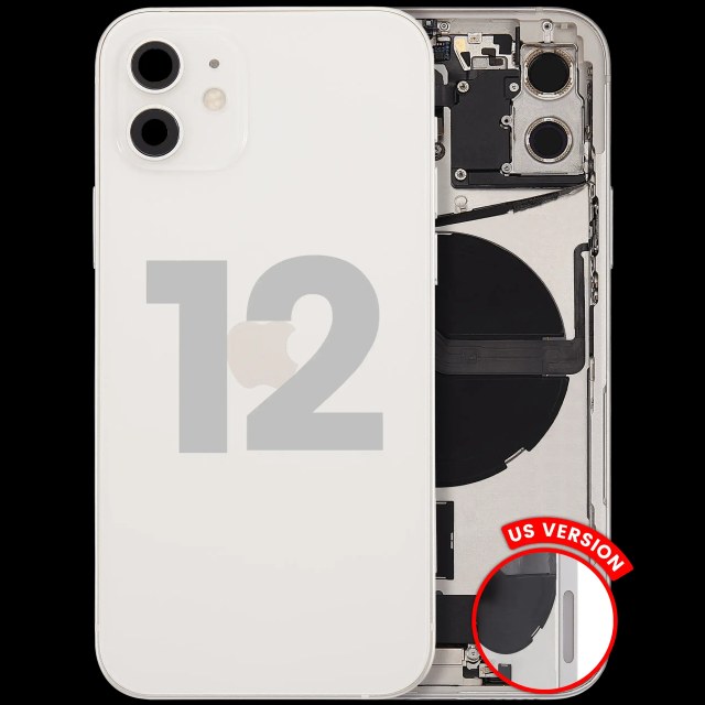 Scocca posteriore con flat connettore di ricarica e minuteria per iPhone 12 (US Version) (Used Service Pack Pull: Grade B) (Bianco)