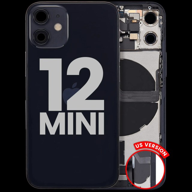 Scocca posteriore con flat connettore di ricarica e minuteria per iPhone 12 Mini (US Version) (Used Service Pack Pull: Grade C) (Nero)