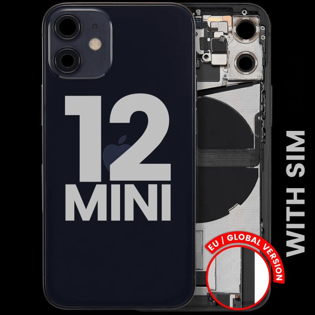 Scocca posteriore con flat connettore di ricarica e minuteria per iPhone 12 Mini (EU / Global Version) (Used Service Pack Pull: Grade B) (Nero)