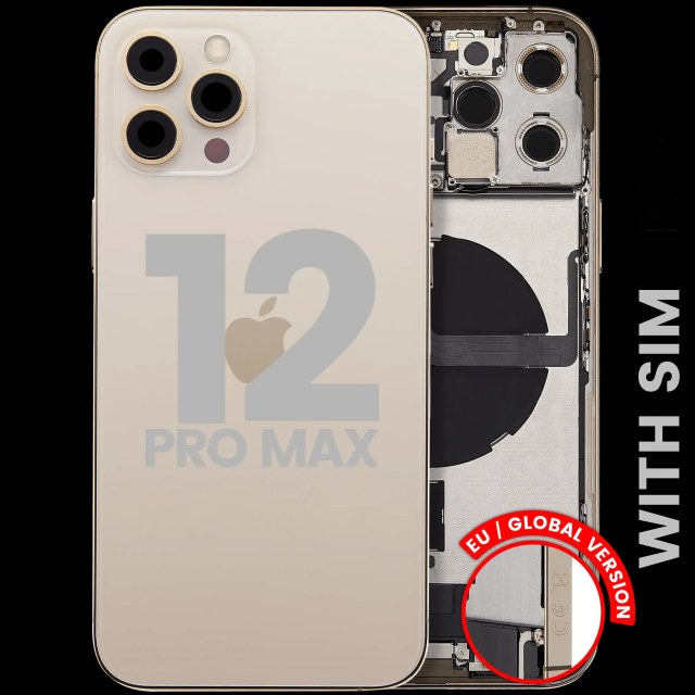 Scocca posteriore con flat connettore di ricarica e minuteria per iPhone 12 Pro Max (EU / Global Version) (Used Service Pack Pull: grado A) (Oro)