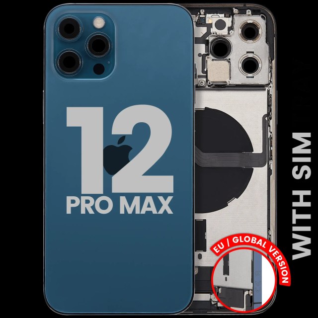Scocca posteriore con flat connettore di ricarica e minuteria per iPhone 12 Pro Max (EU / Global Version) (Used Service Pack Pull: grado A) (Pacific Blu)