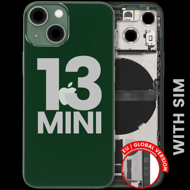 Scocca posteriore con flat connettore di ricarica e minuteria per iPhone 13 Mini (EU / Global Version) (Used Service Pack Pull: Grade C) (Verde)