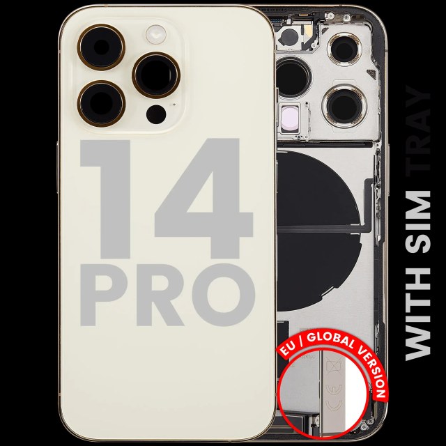 Scocca posteriore con flat connettore di ricarica e minuteria per iPhone 14 Pro (EU / Global Version) (Used Service Pack Pull: Grade B) (Oro)