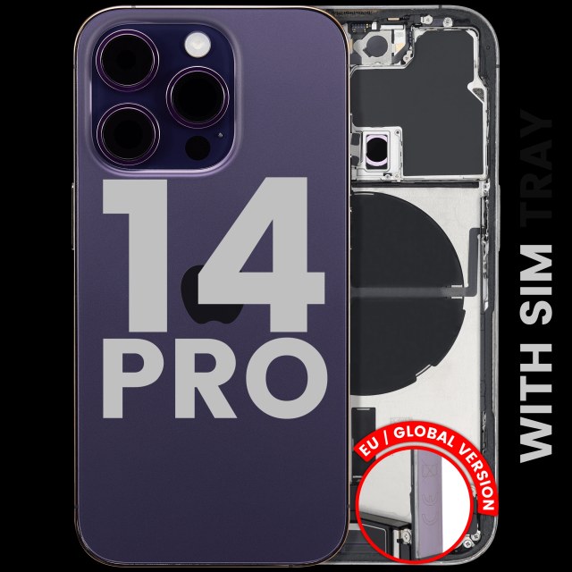 Scocca posteriore con flat connettore di ricarica e minuteria per iPhone 14 Pro (EU / Global Version) (Used Service Pack Pull: Grade C) (Deep Viola)