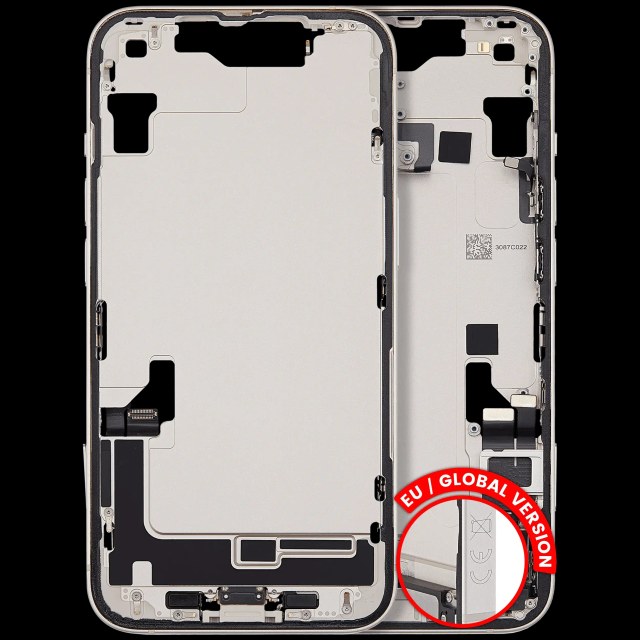Frame centrale W/ Connettore di ricarica flat e Minuteria per iPhone 14 (EU / Global Version) (Used Service Pack Pull: grado A) (Galassia)