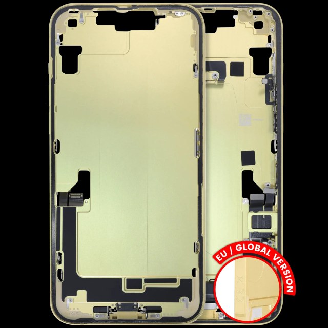 Frame centrale W/ Connettore di ricarica flat e Minuteria per iPhone 14 Plus (EU / Global Version) (Used Service Pack Pull: Grade B) (Giallo)