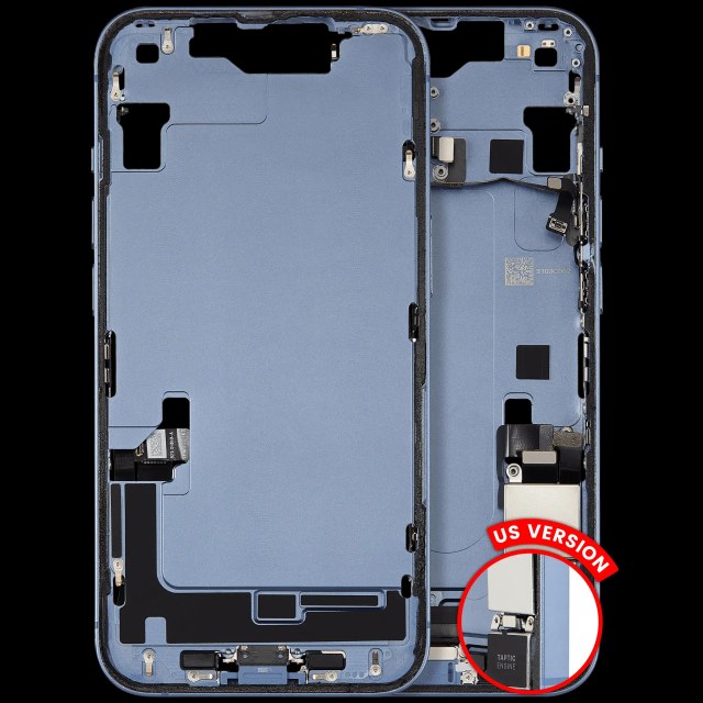 Frame centrale W/ Connettore di ricarica flat e Minuteria per iPhone 14 (US Version) (Used Service Pack Pull: Grade C) (Blu)