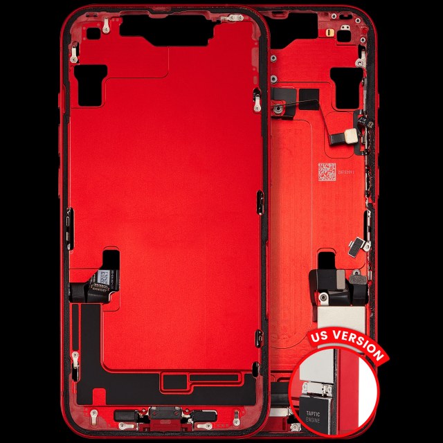 Frame centrale W/ Connettore di ricarica flat e Minuteria per iPhone 14 (US Version) (Used Service Pack Pull: Grade B) (Rosso)
