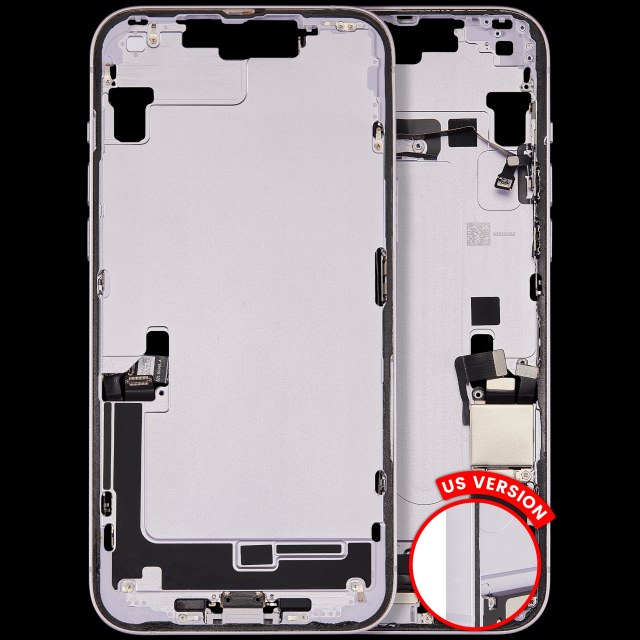 Frame centrale W/ Connettore di ricarica flat e Minuteria per iPhone 14 Plus (US Version) (Used Service Pack Pull: Grade B) (Viola)