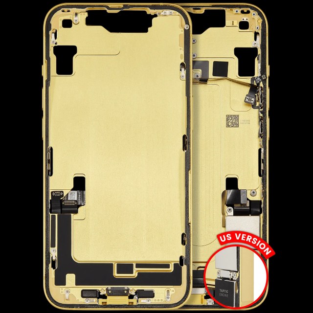 Frame centrale W/ Connettore di ricarica flat e Minuteria per iPhone 14 (US Version) (Used Service Pack Pull: Grade B) (Giallo)