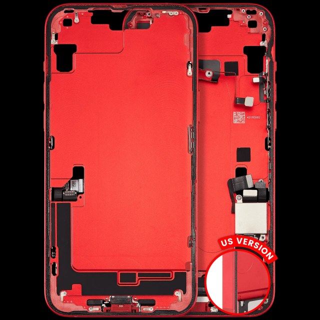 Frame centrale W/ Connettore di ricarica flat e Minuteria per iPhone 14 Plus (US Version) (Used Service Pack Pull: Grade B) (Rosso)