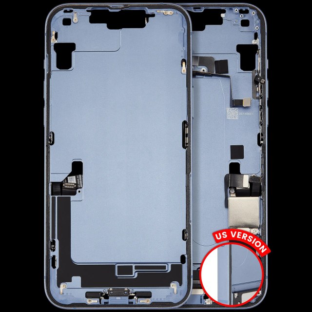 Frame centrale W/ Connettore di ricarica flat e Minuteria per iPhone 14 Plus (US Version) (Used Service Pack Pull: Grade C) (Blu)