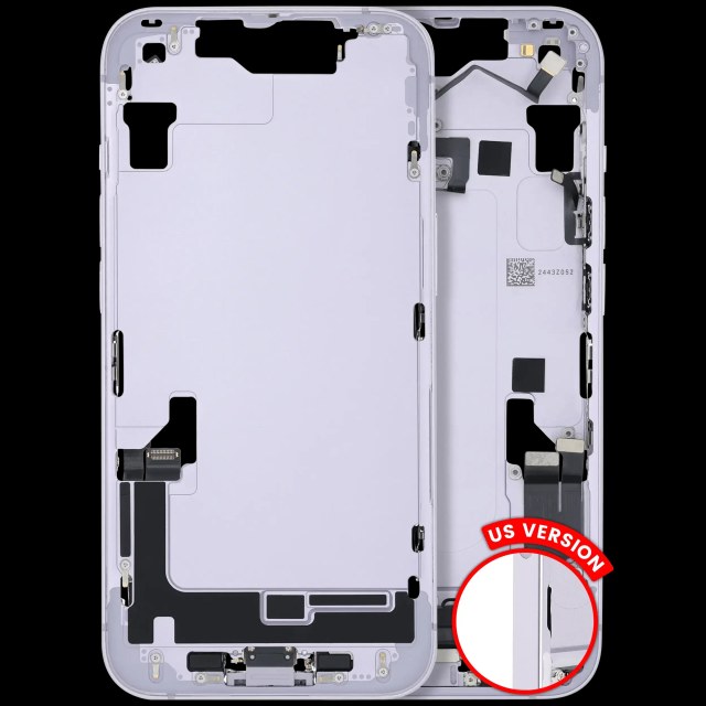 Frame centrale W/ Connettore di ricarica flat e Minuteria per iPhone 14 (US Version) (Used Service Pack Pull: Grade B) (Viola)