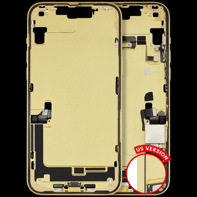 Frame centrale W/ Connettore di ricarica flat e Minuteria per iPhone 14 Plus (US Version) (Used Service Pack Pull: Grade C) (Giallo)