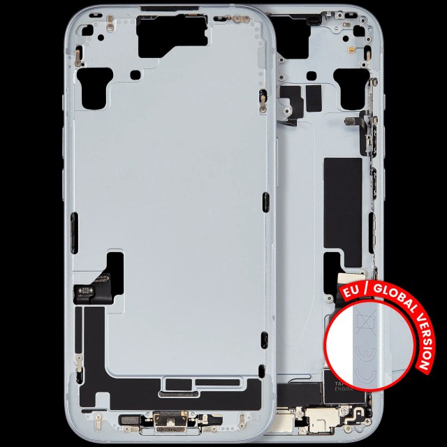 Frame centrale W/ Connettore di ricarica flat e Minuteria per iPhone 15 (EU / Global Version) (Used Service Pack Pull: grado A) (Blu)